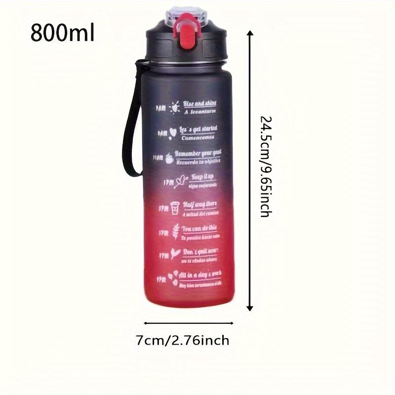 1Pc 800ml Capacity Motivational Water Bottle with Time Marker, Leakproof, with Durable Carrying Strap, for Fitness, Gym, Outdoor Sports