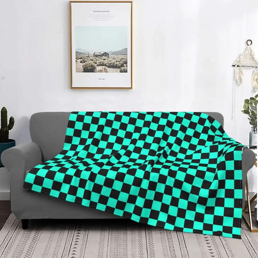 Black And White Checkerboard Pattern Blanket Comfortable Soft Flannel Autumn Geometric Tartan Throw Blanket for Sofa Car Bedroom
