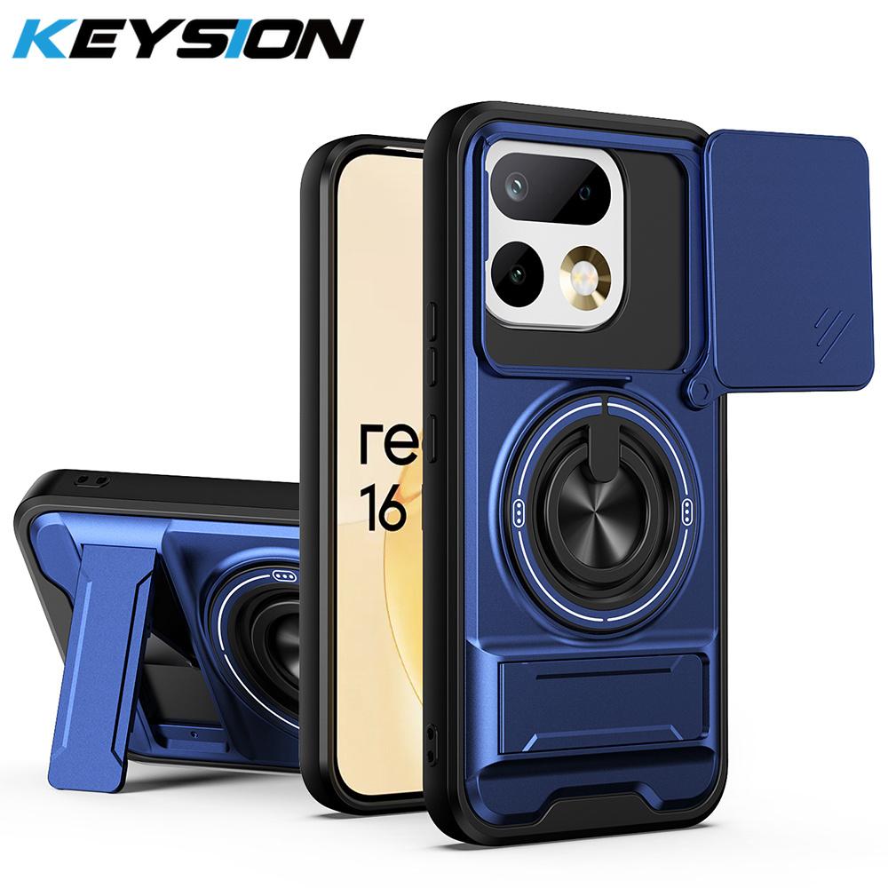 KEYSION Магнитный чехол для телефона Realme 16T 5G Защита сдвижной крышки камеры Вертикальная подставка Кольцо 360° Ударопрочная задняя крышка