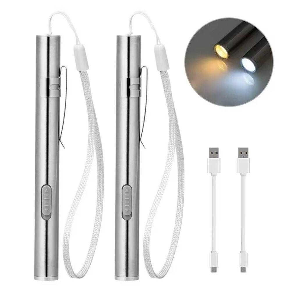 Portable LED Pen Light Stainless Steel Clip Rechargeable LED Pocket Flashlight Clinical