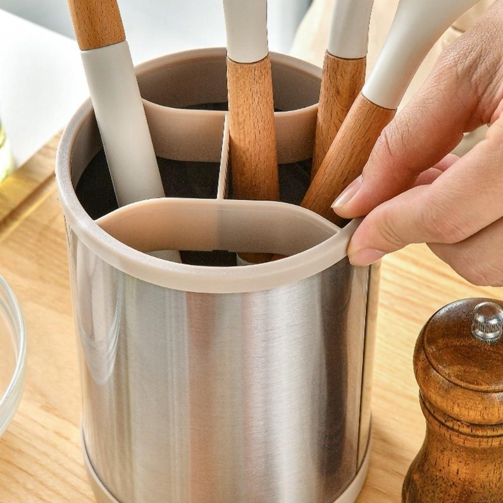 Rotatable Cooking Tools Organizer Plastic Cutlery Drainer Stand Kitchen Utensils Holder Home