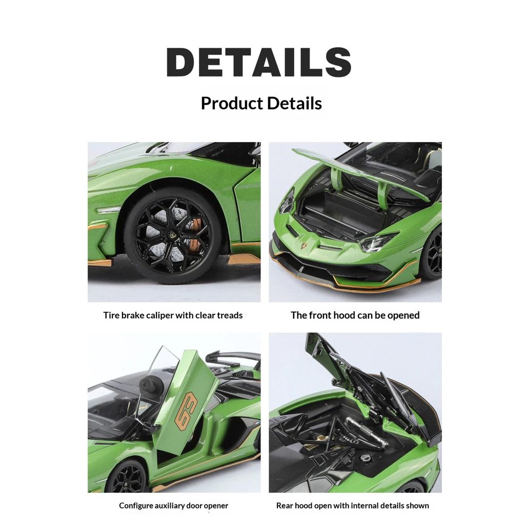 1/24 Металлическая литая модель суперспортивного автомобиля Lambo SVJ63, игрушка для мальчиков и девочек