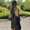 Denim Shirt Dress Shirt Collar Long Sleeves Women A-Line Style Dress Solid Color Single Breasted Knee-Length Dress