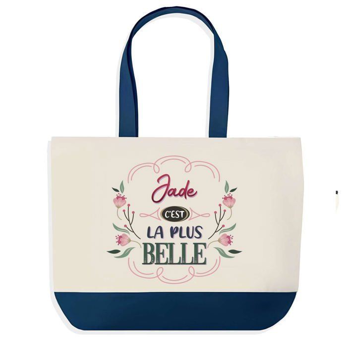 Tote bag - PLANETEE - fond bleu Jade la plus belle - Coton - 40 x 45 cm - Design graphique (fond bleu)