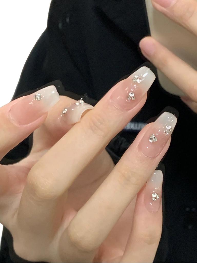 Ручная работа, градиентные нюдовые наклейки для ногтей, оптом для студентов, со съемными блестящими стразами