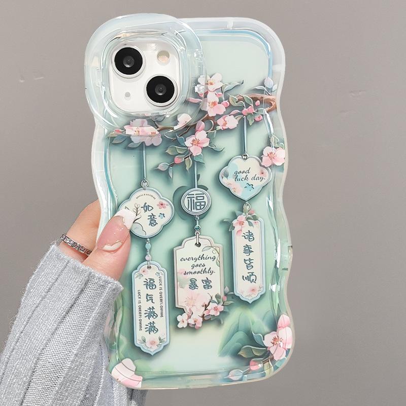 Сырые цветы подходят для чехла мобильного телефона Apple 17promax iphone15 двойной кронштейн 16 Guofeng 14 прозрачный силикон.