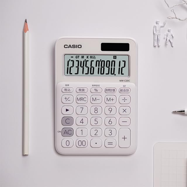 Casio Colorful Calculator White 12-Digit Mini Just Type MW-C20C-WE-N