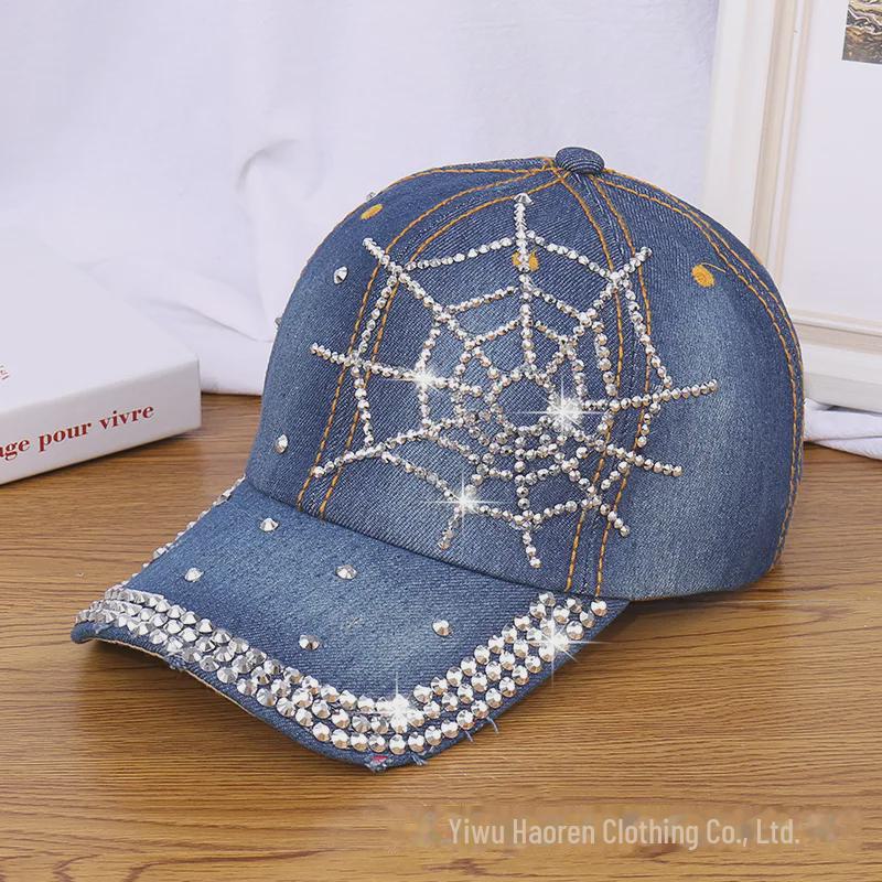Women's Rhinestone Denim Baseball Cap - Paris Lettering Sun Hat
