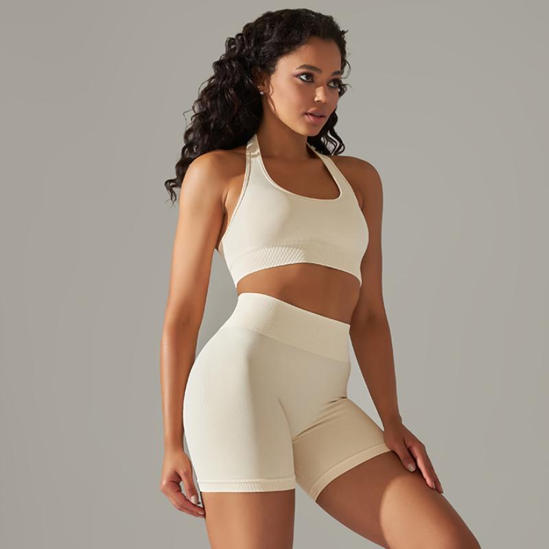 Nessaj Seamless Yoga Set Women Fitness Outfits Peach Hip Shorts Suit Shockproof Sports Bra Gym Running Suits