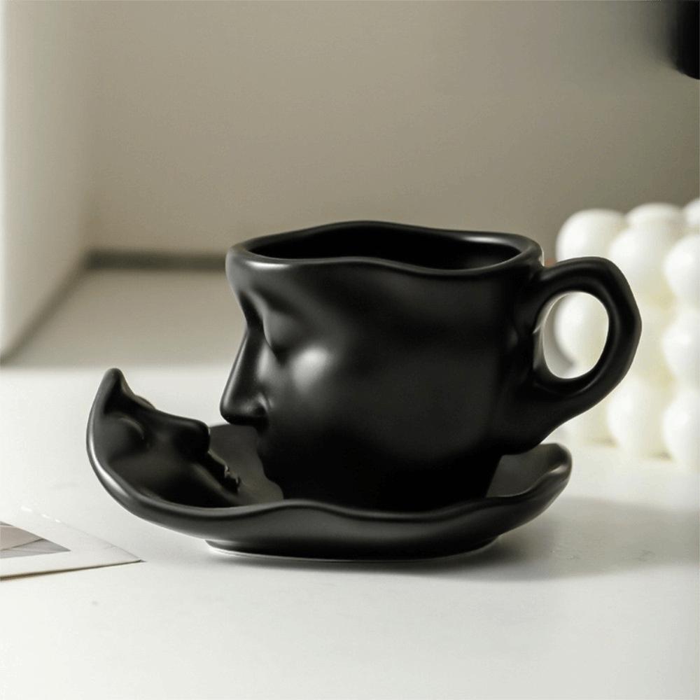 Face Shape Kissing Face Cups With Tray Coffee Cup Unique Artistic Ceramic Mug Home Use
