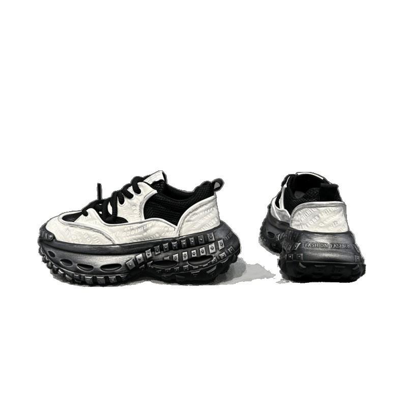 Mens Large Size Casual Sneakers With Distressed Finish Thick Platform Sole Round Toe Shoes Seniors