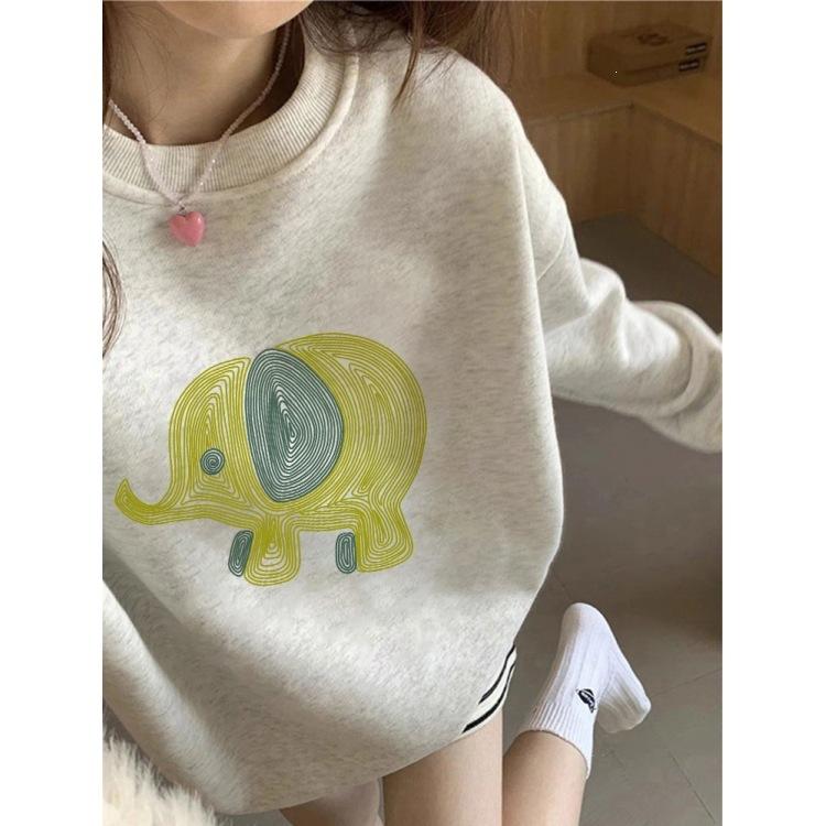 White gray round neck pullover sweater women's new popular autumn and winter velvet loose large size top jacket tide