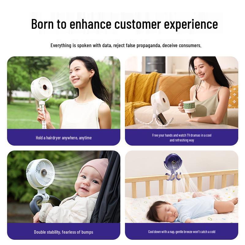 Portable Mini USB-Charging Outdoor Octopus Fan with Rotating Head for Desktop & Stroller