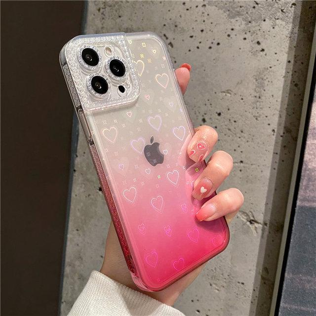 Прозрачный чехол для телефона с градиентным лазером и сердечком для Iphone 11 13 12 Pro Max X Xr Xs Max 7 8 Plus, мягкая прозрачная акриловая задняя крышка