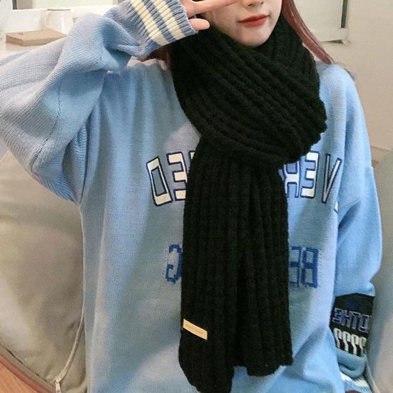 Winter Scarf Knitted Thickened Solid Color Elastic Windproof Stay Warm Anti-shrink Lady School Outdoor Scarf Clothes Accessories