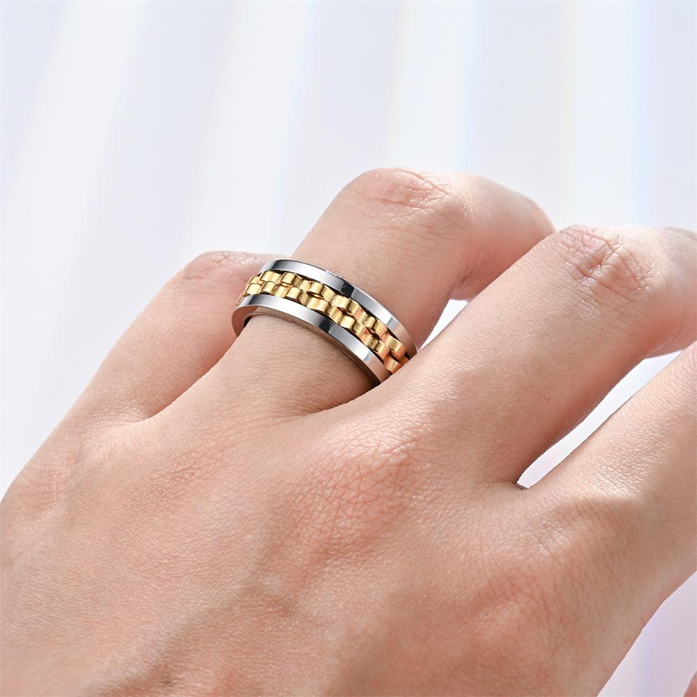 Anti Stress Stainless Steel Ring For Men Gear Chain Rotating Anxiety Relief Spinning Fidget Rings Punk Jewelry Bague Homme KTJ