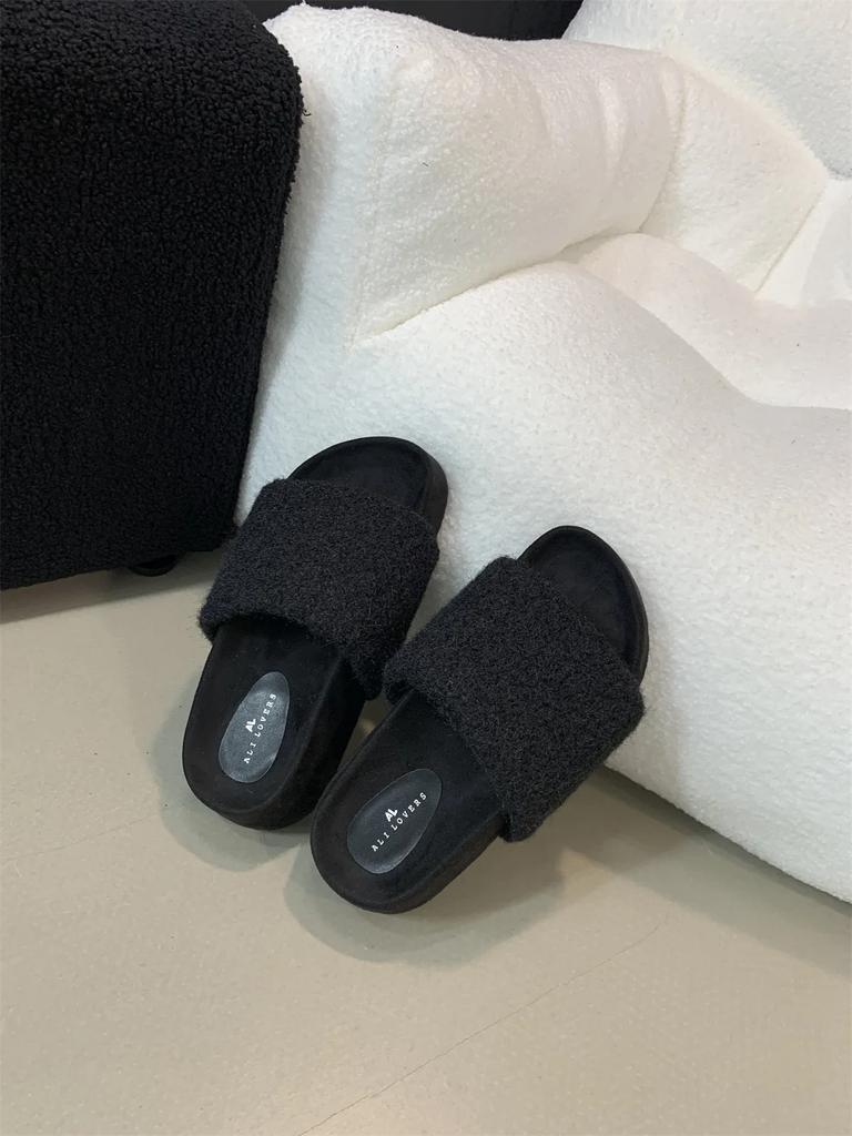 Меховые женские тапочки на платформе с плоскими каблуками, зимняя дизайнерская новая повседневная обувь для женщин 2024 года, модные домашние хлопковые тапочки, уютные, мягкие, Mujer Zapatos