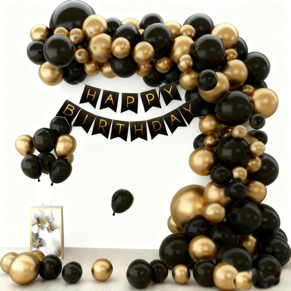 Birthday Theme Party Event Arrangement Black Gold Balloon Chain Set 18Th Birthday Flag Balloon Set