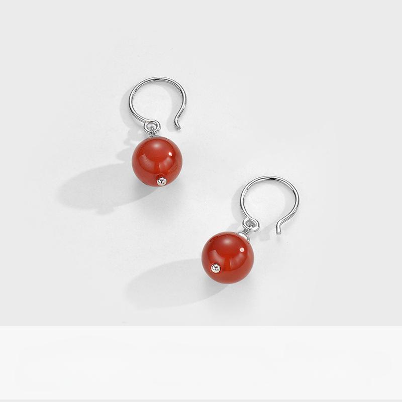 Hetian Jade Red Agate Серьги-крючки Осенний дизайн Ретро Высококачественное украшение для ушей