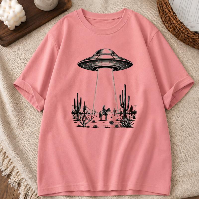 UFO Western Cowboy TShirt Summer Casual Short Sleeve Top Vintage UFO Cowboy Shirt Gift Tee Y2K Retro 90s Western TShirt