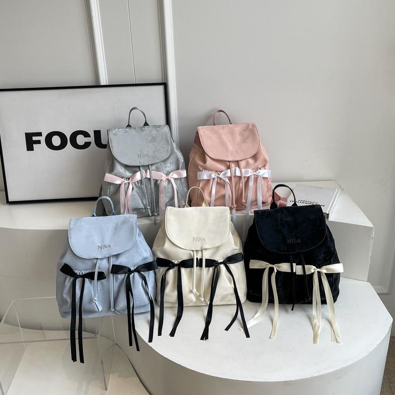 Casual technology cloth bow backpack women's bag 2026 new niche double backpack simple travel bag