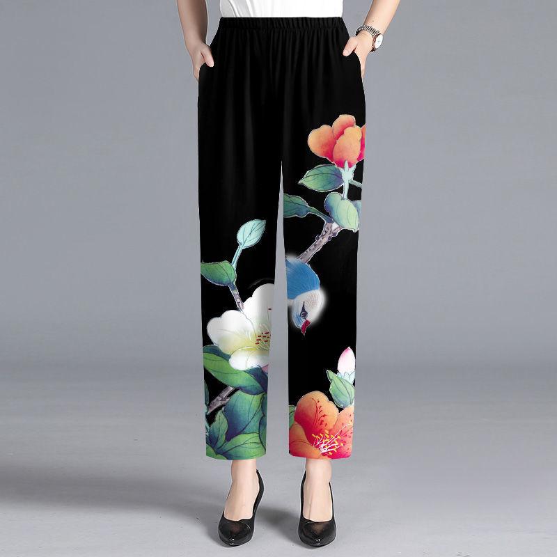 Casual Straight Leg Pants Spring High Waisted Floral Pants Women's Pants