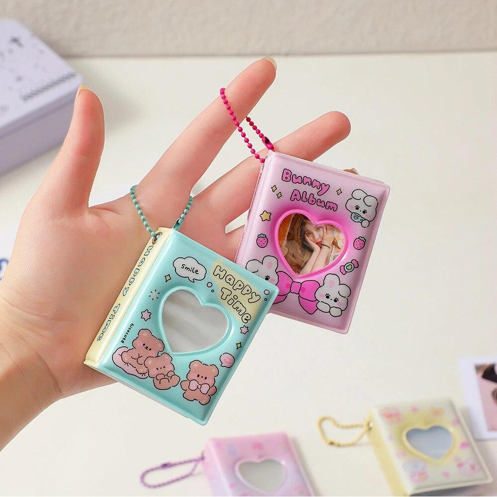 2 Inch 16 Pockets Small Photo Album Korean Cartoon Photos Collect Book Card Holder With Keychain Mini Card Bag Photocard Holder