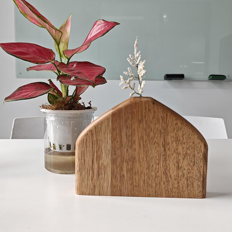1PC Wooden Ornament Table Craft Ornament Home Irregular Wooden Vases Durable Fried Flower Vase Vintage Mango Wood Rustic