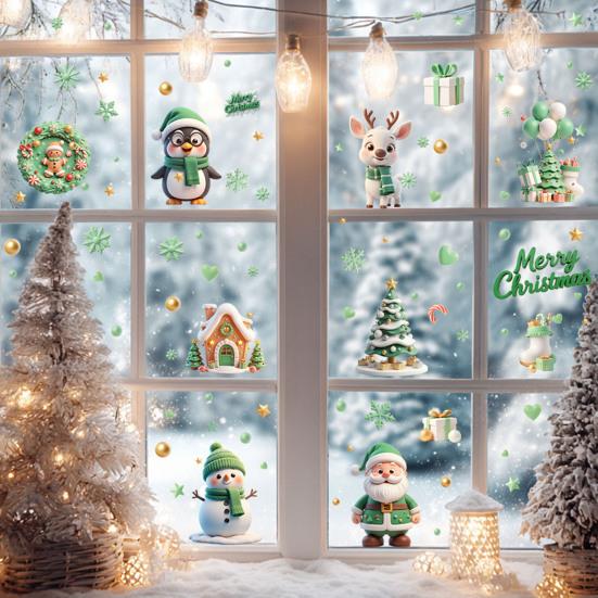 9 Sheets/Set Christmas Window Cling Removable Waterproof PVC Winter Merry Christmas Static Glass Sticker Holiday Party Decoration Decal