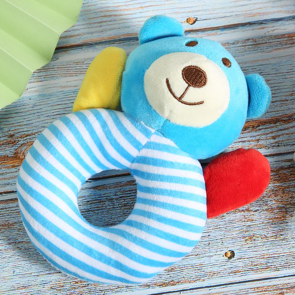 Hand‑Crank Plush Toy Educational Toddler Hand Rattle Puzzle Toy Appeasing Baby Gift(Blue