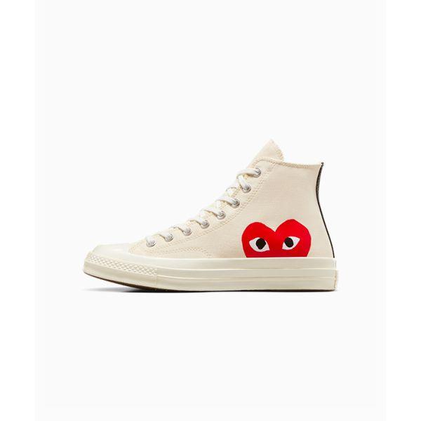 Мужские кроссовки Comme des Garçons Play x Converse Chuck 70 High Молочные 2023 Унисекс Кеды Кремово-белые Красный High-Risk-Red A08792C