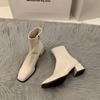 White High-heeled Square Head Thin French Small Short Boots Women's Shoes 2025 New Autumn and Winter Single Boots Brown Martin Boots