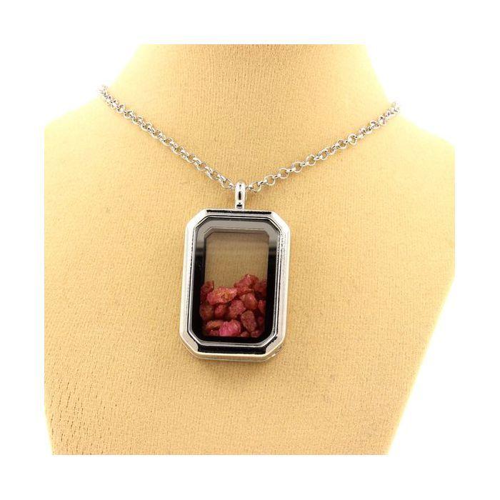 Stones and Minerals. Raw Spinel Necklace. Rectangular Model with Cut Sides.