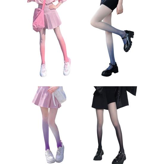 Women Pantyhose Gradient Contrast Color High Elasticity Skinny Thin Soft Candy Color Anti-slip Cosplay Performance Tights Long Socks