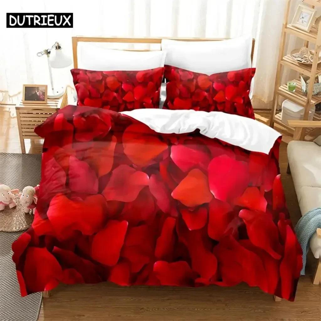 Luxury  New Pink Flower Queen Bedding Set Rose Duvet Cover Kids Bedroom Bed Set Comforter Cover Set King Size Duvet Cover
