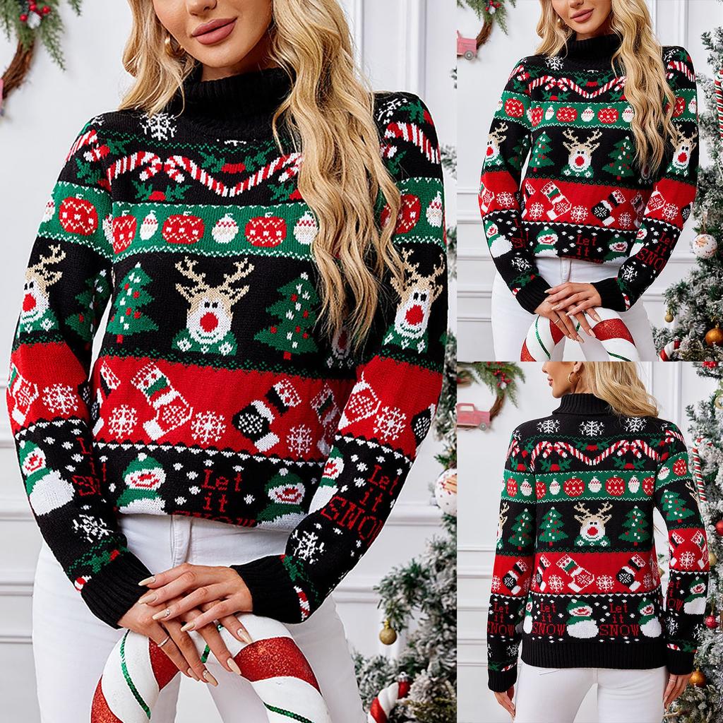 Women's Fashion Red Santa Claus Long Sleeve Round Neck Christmas Sweater