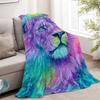 Rainbow Lion Flannel Throw Blanket – Vibrant Art Design, Soft Cozy Fleece for Home, Office, Sofa & Car – All-Season Use