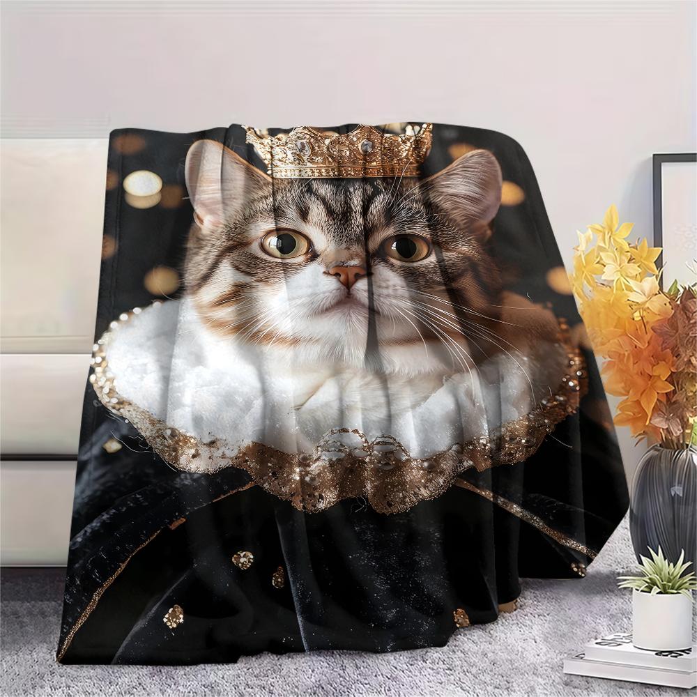 Retro Mysterious Kitten Print Flannel Blanket,High quality Comfortable for All Seasons,Home Decor,Warmth and Comfort,Perfect for Christmas Gifts