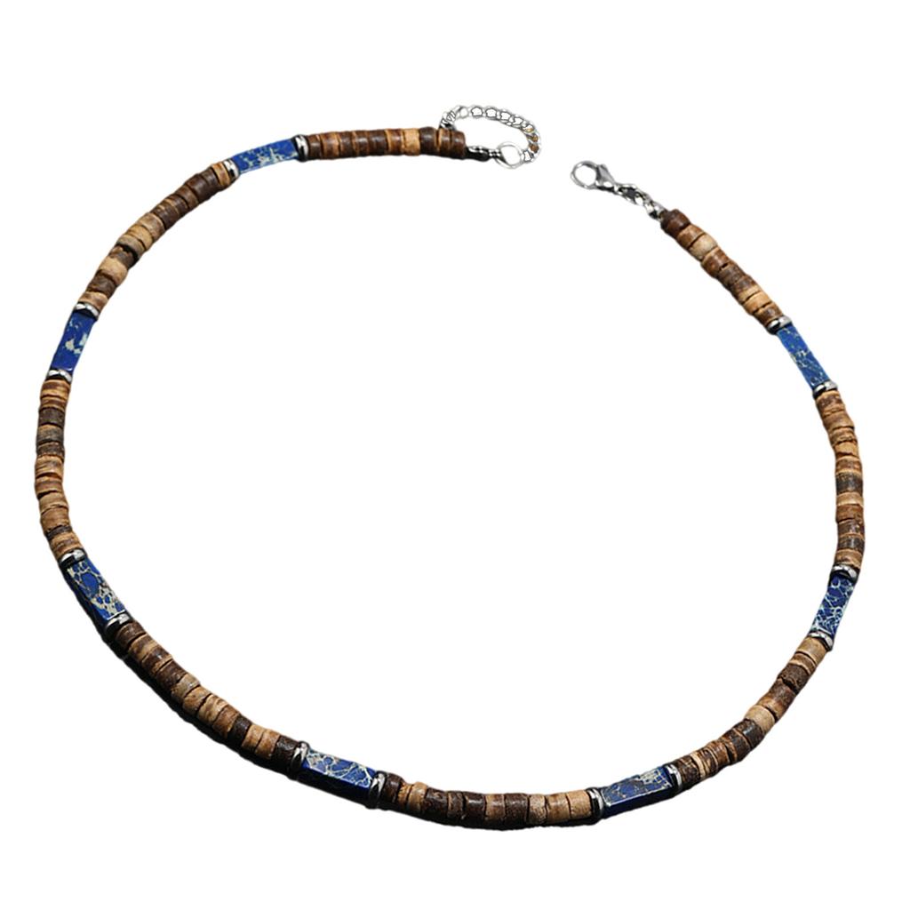 Retro Necklace Creative Trendy Neck Jewelry Made From Brown Coconut Shell Wood Beads And Natural Stone Pendant