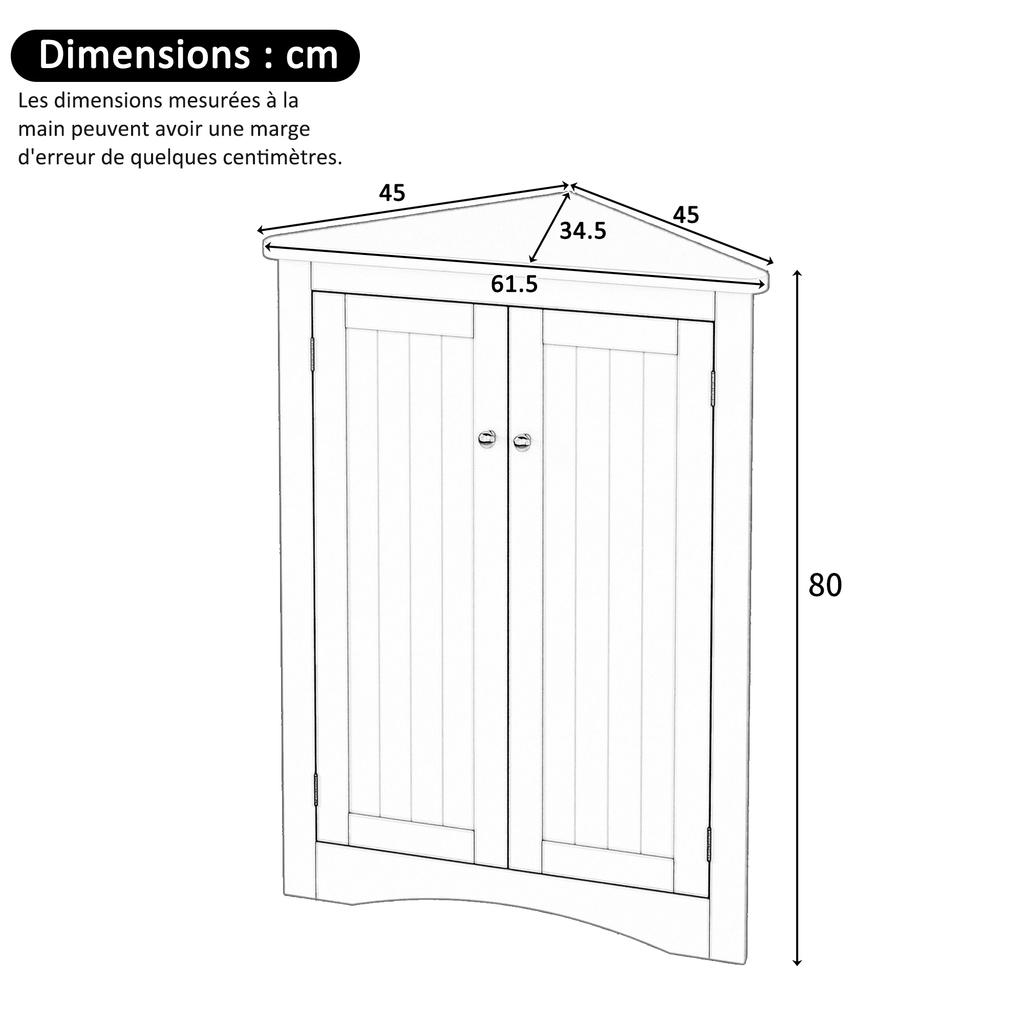 Grey Corner Cabinet for Bathroom – Freestanding 2-Door Triangular Cabinet with 3 Levels, High-Quality MDF Board with Lacquered Surface (61.5 x 80 cm)