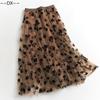 Charming Floral Flocking High Waist Mesh Halfskirt A-Line Skirt Mid Length 2020 Autumn New Fairy Dress