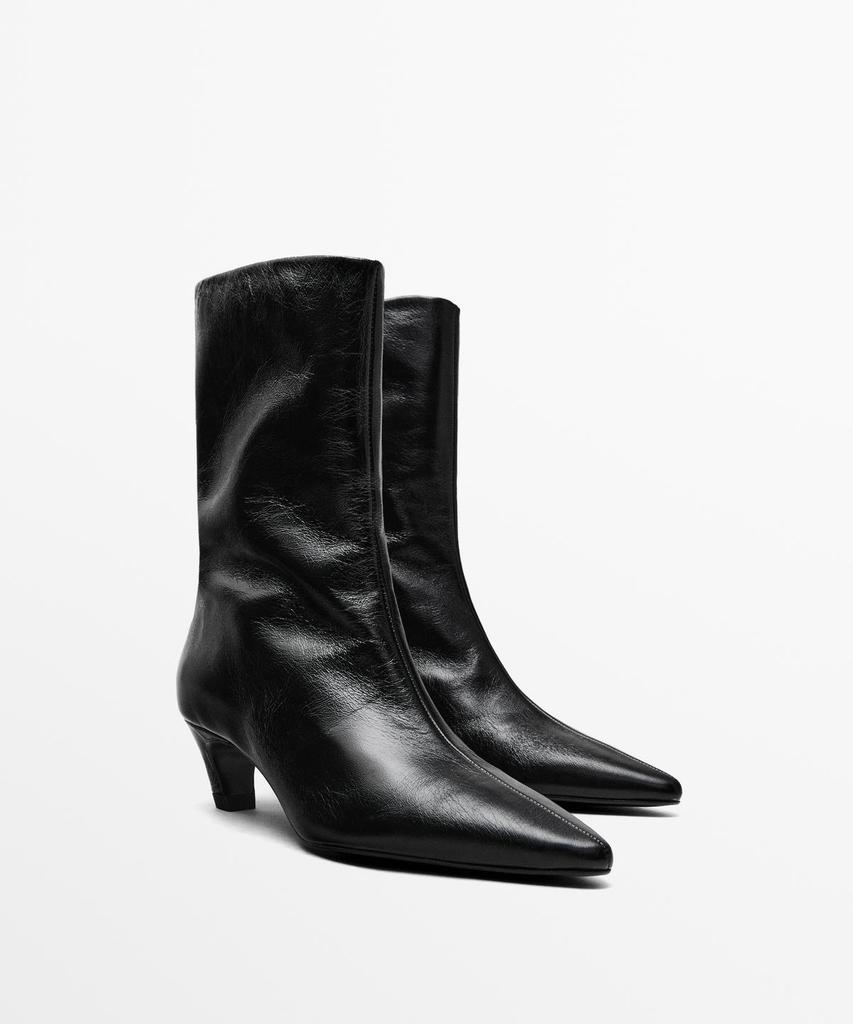 Кожаные ботильоны на высоком каблуке Massimo Dutti