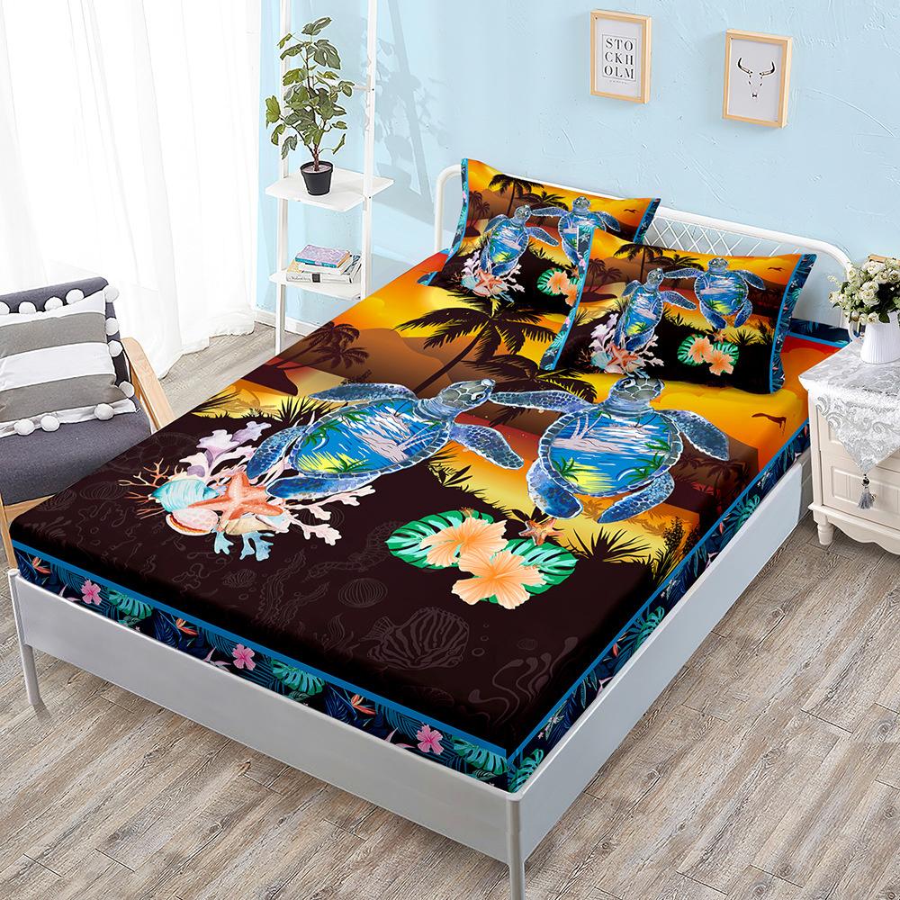 Ocean World Turtle Fitted Sheet Bed Mattress Protector Fashion Bedding Elastic Bed Sheets Kids Twin Full Queen King Bed Cover