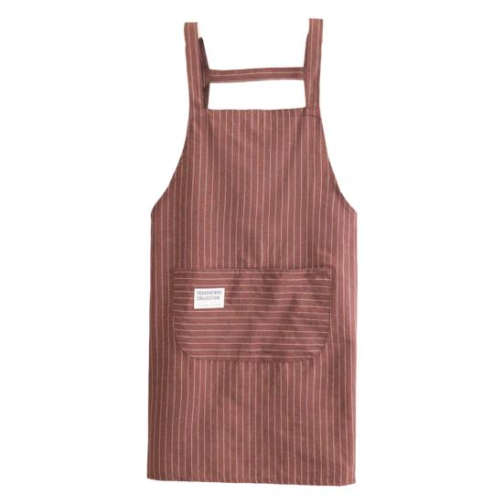 Yousheng Cooking Apron Stripe Printing Front Pocket Sleeveless Anti-dirty Kitchen Women Doing Housework Clothes Protector Apron Daily Use