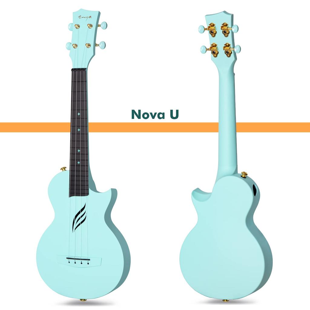 enya Nova U Concert Ukulele Enya Ukulele Beginner Set Includes Capo and Spare Strings 23-inch (Carbon Fiber) Case, Strap, (Blue)