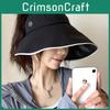 Trendy Brim Large Summer Hat For Women Uv Protection Black Sun Visor Cap