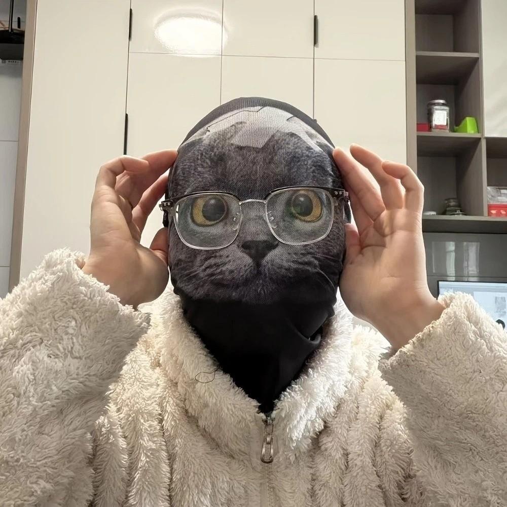 Cat Printed Halloween Scary Mask Realistic Cosplay Mask Funny Style Head Cover Holiday Events