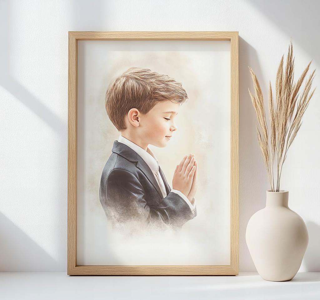 Pamiątka Pierwszej Komunii Świętej - Chłopiec Pamiątka Pierwszej Komunii Świętej - Chłopiec, 30X40 Cm, Bez Ramy, Płótno Premium Na Blejtramie