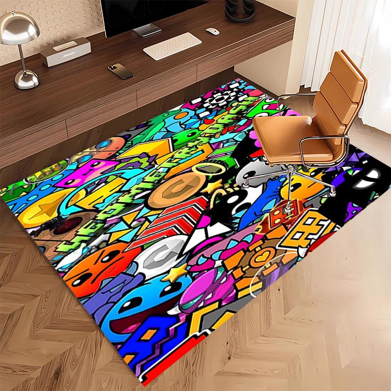 1pc Geometry Dash Print Area Rug - Soft, Washable Non-Slip Indoor Mat, Living Room, Home Office Decorative Rug,Office Decorative