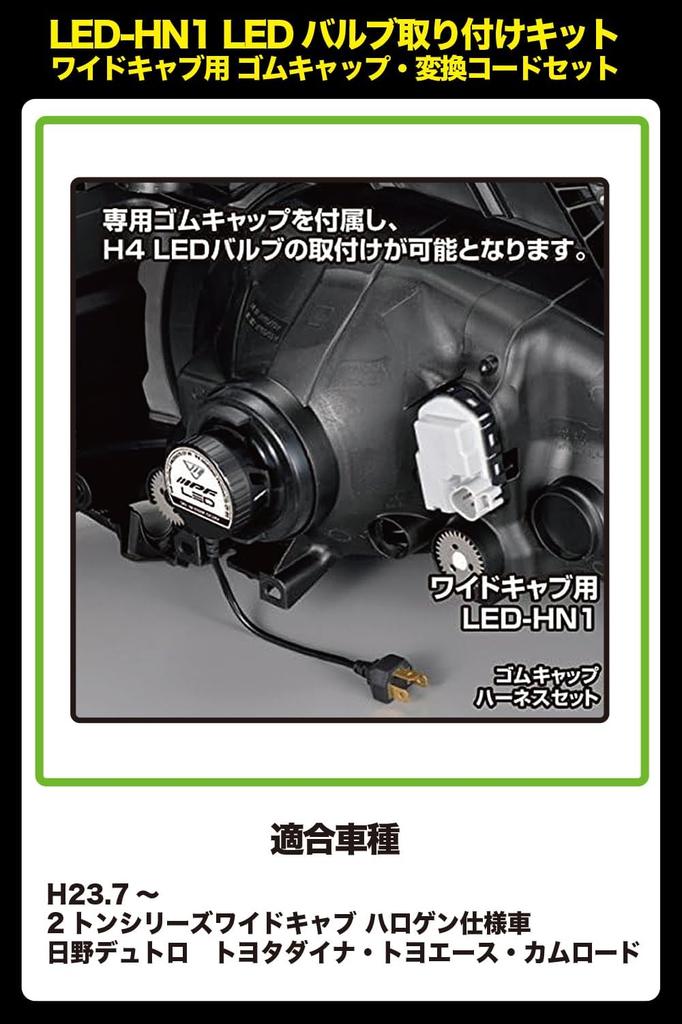 IPF LED Headlight H4 24V Mounting Kit for Wide Includes Rubber Cap and Harness Cab, (LED-HN1)